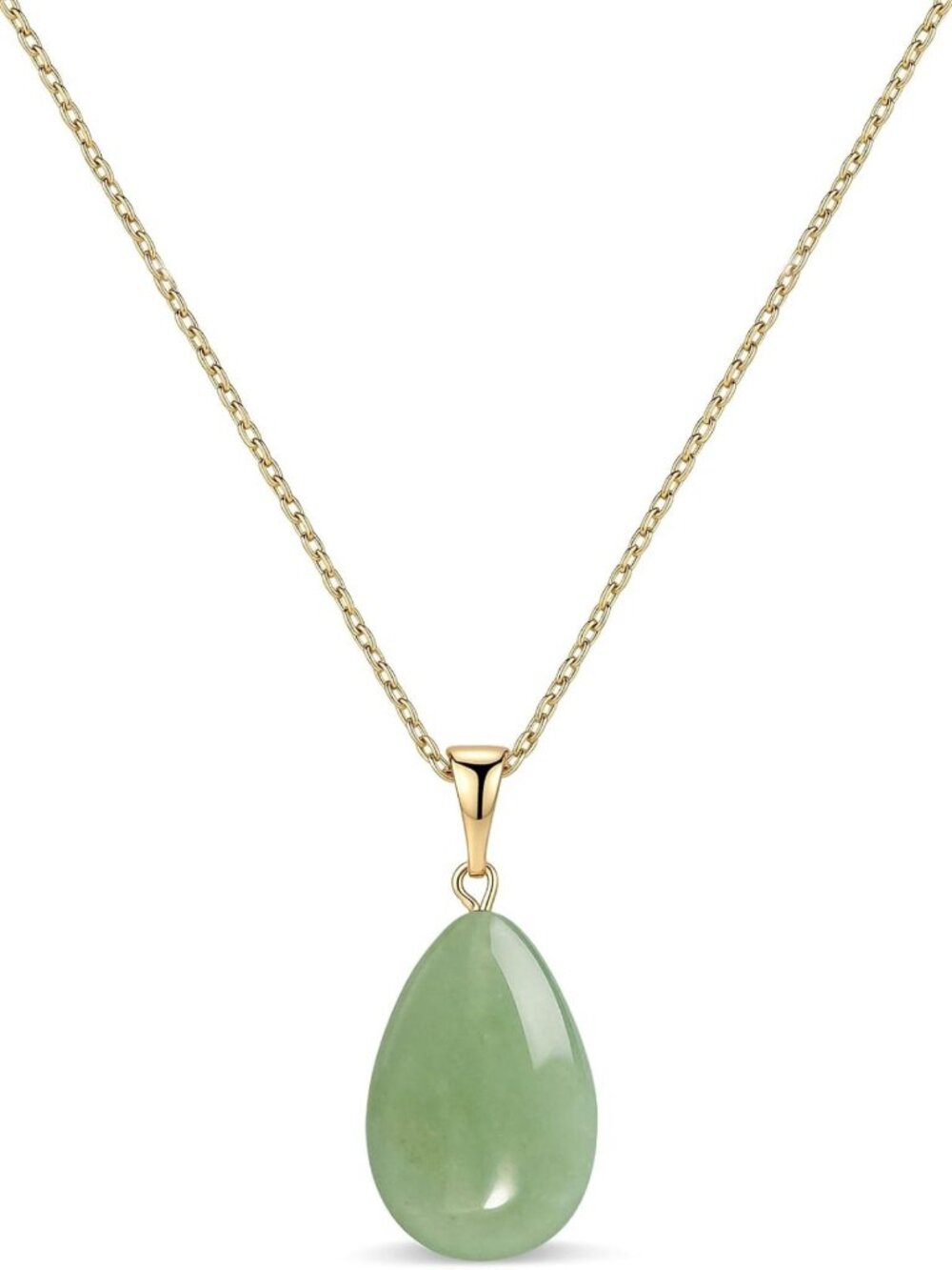 Trendy Boho Silver Teardrop Necklace with Green Jade Stone Pendant for Women